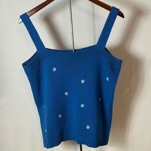 LOFT Teal Camisole with White Floral Accents